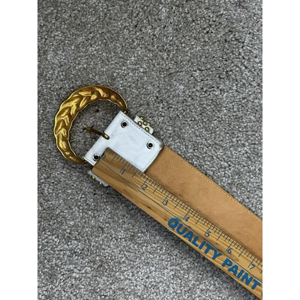 SAND CASTLE Vintage Studded Crystal Ivory Leather Belt Women's M (27”34